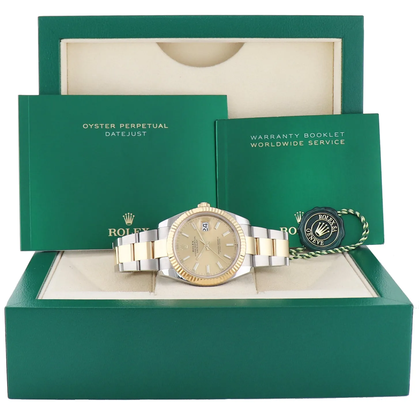 2022 MINT Rolex DateJust 41 126333 Two Tone Gold Champagne Stick Watch Box