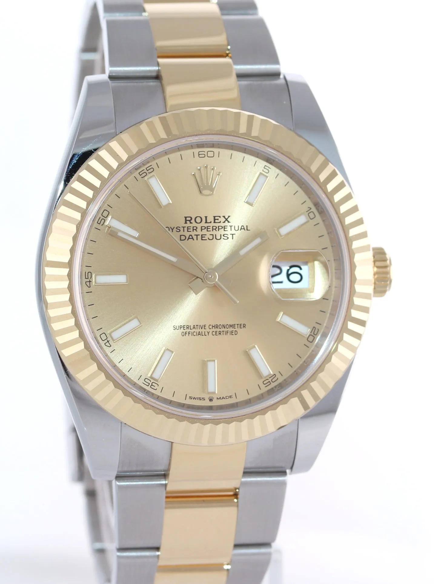 2022 MINT Rolex DateJust 41 126333 Two Tone Gold Champagne Stick Watch Box