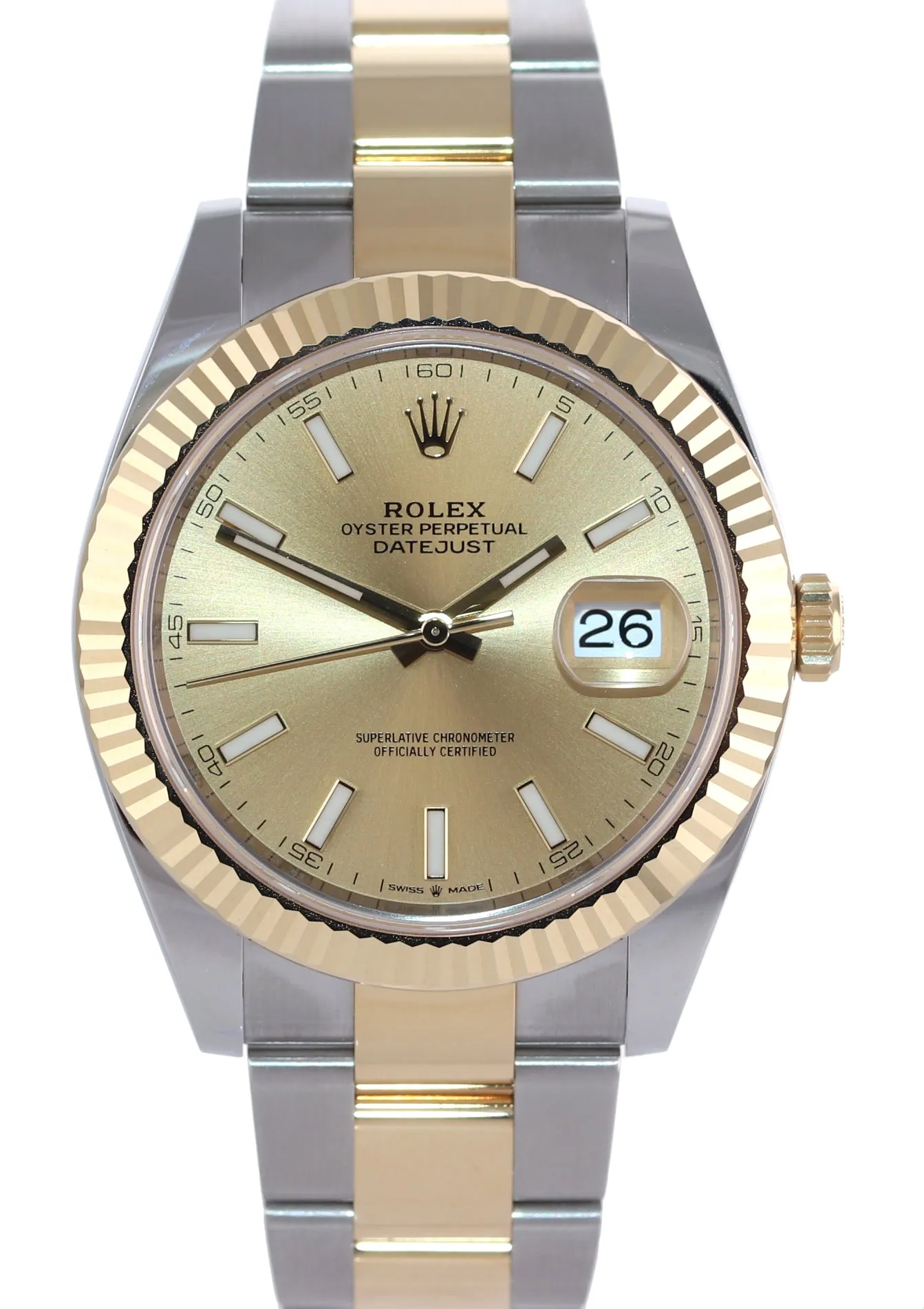 2022 MINT Rolex DateJust 41 126333 Two Tone Gold Champagne Stick Watch Box