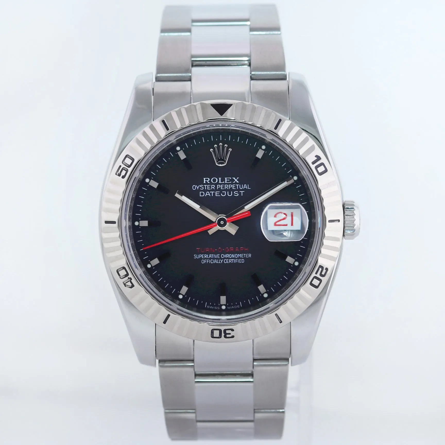 MINT Rolex DateJust Turn-O-Graph 116264 Steel Black White Gold Fluted Watch Box