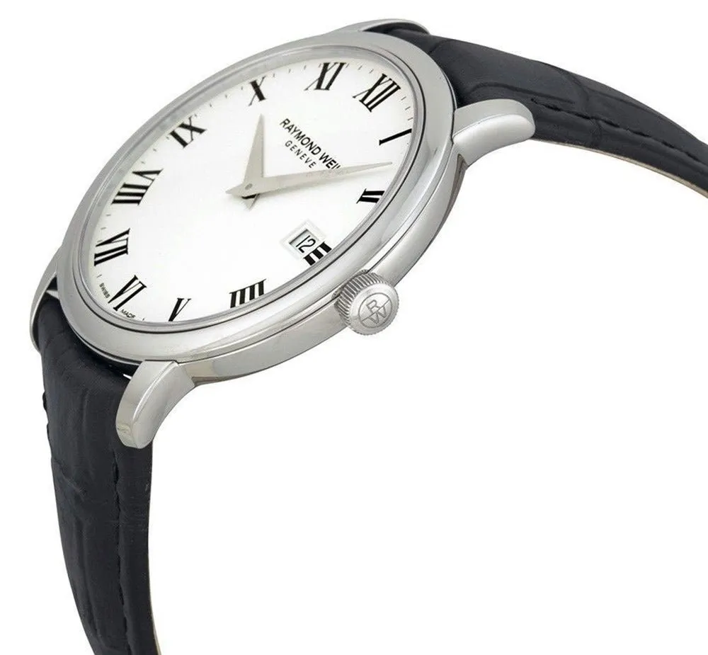 Raymond Weil Toccata Quartz White Dial Date Black Leather Mens Watch 5488-STC-00300